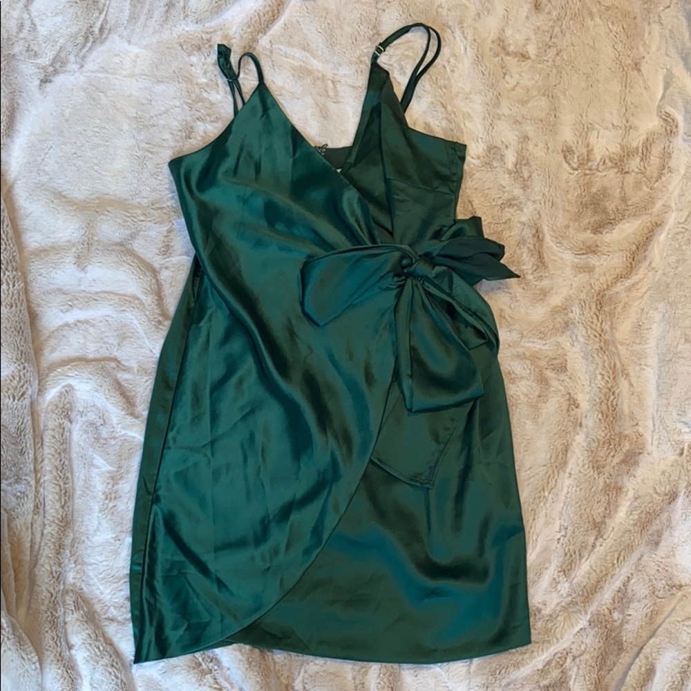 Emerald green v neck wrap dress